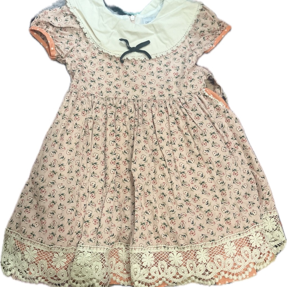 Pink and White Puff Sleeve Sundress with Sailor Collar